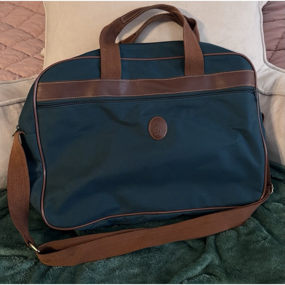 Polo Ralph Lauren Green Canvas Brown Messenger Bag Pony Never Used